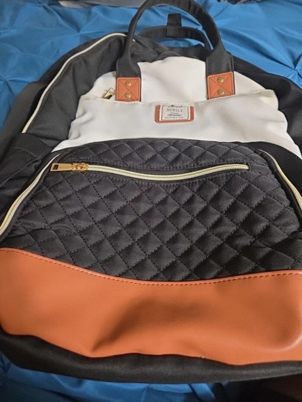 Nubily Quilted Unisex Backpack/laptop - Black, White & Brown